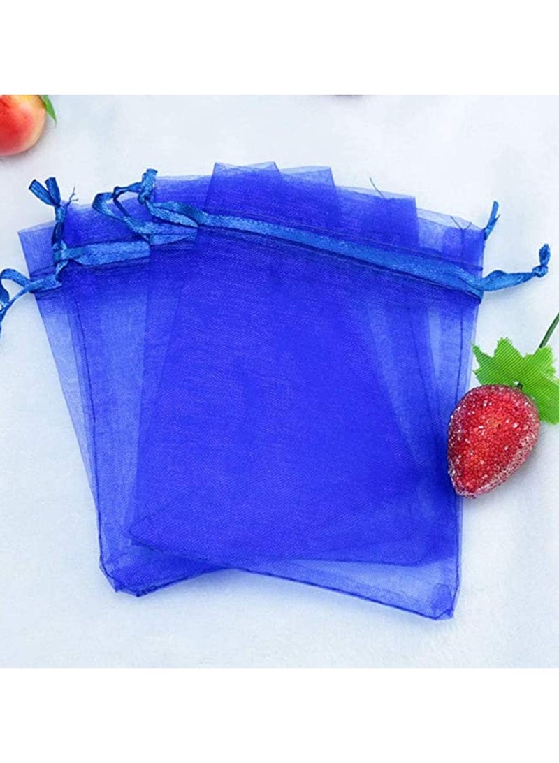 فيتاشيلي 100 قطعة من أكياس تغليف الهدايا باللون الأزرق الملكي، نسيج الأورجانزا الشفاف، مادة متينة، منظم برباط 13 × 18 سم - Image 4