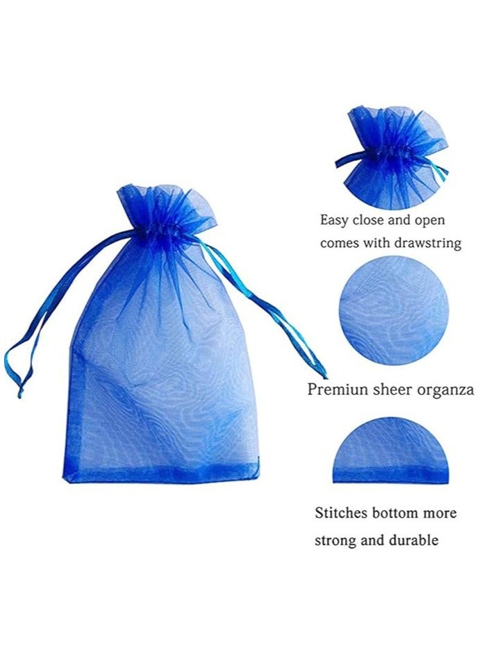 فيتاشيلي 100 قطعة من أكياس تغليف الهدايا باللون الأزرق الملكي، نسيج الأورجانزا الشفاف، مادة متينة، منظم برباط 13 × 18 سم - Image 5