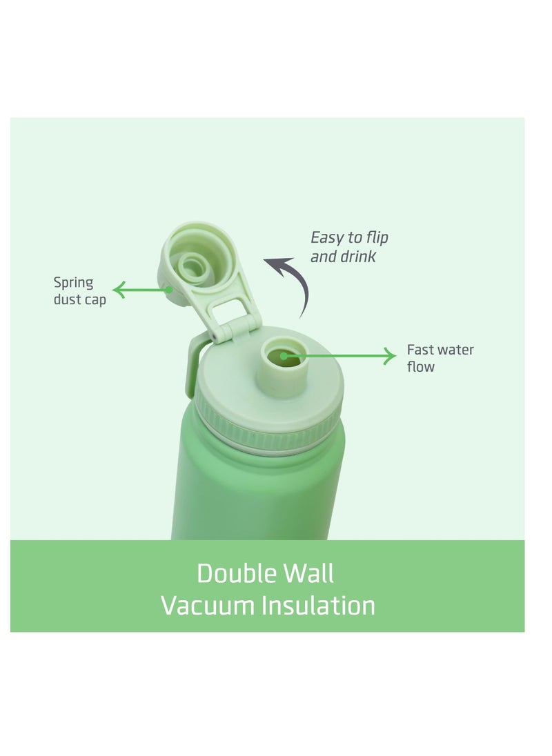Eazy Kids Double Wall Insulated Tracking Water Bottle - Green, 800Ml  - Image 3