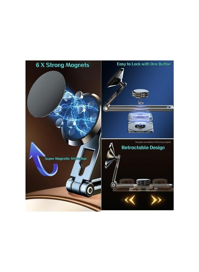 erorex Alloy Folding Magnetic Car Phone Holder, 360° Rotatable Universal Cell Phone Mount with 6 Strong Magnets, Dashboard Phone Holder for Cars Compatible with All Smartphone - Image 5