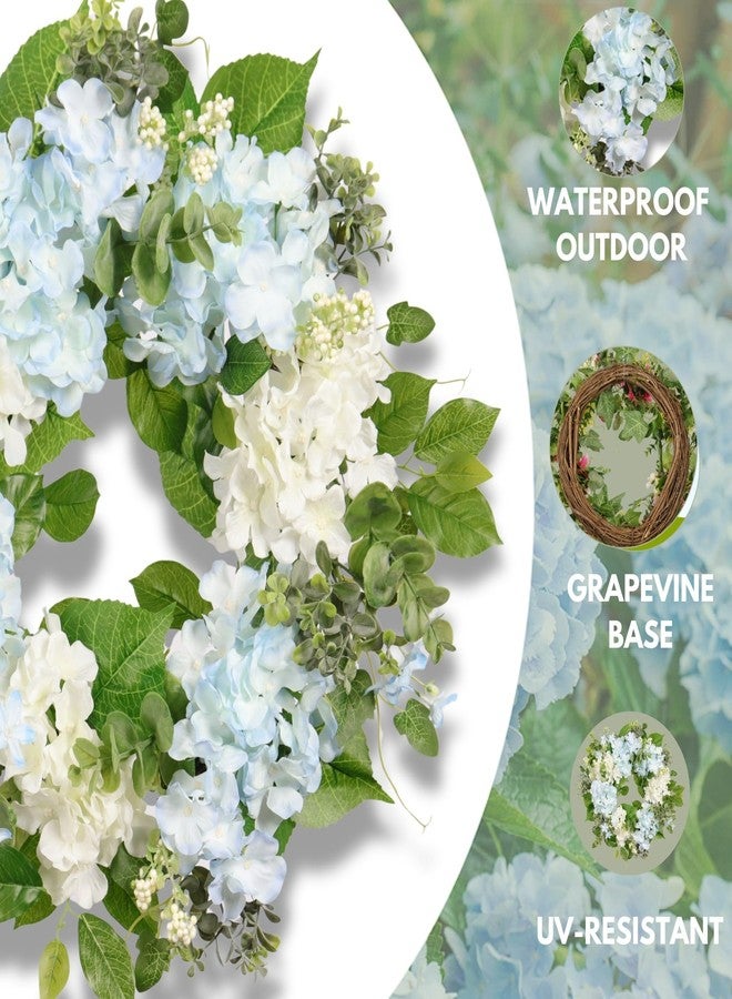 Quixem Spring Wreath Artificial Hydrangea Eucalyptus 20IN, Light Blue White Green, Spring Easter Summer Front Door Wall Décor - Image 5
