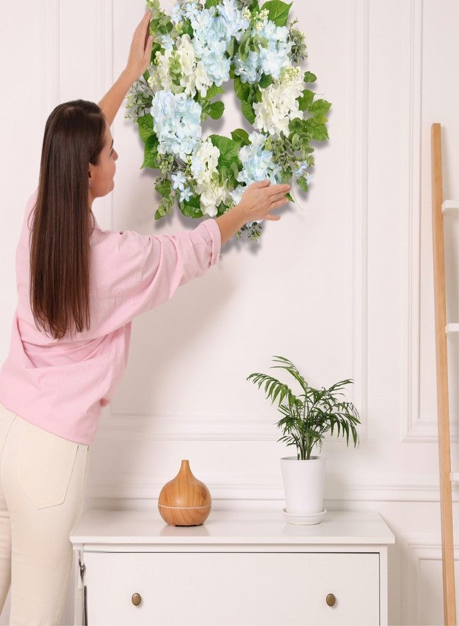 Quixem Spring Wreath Artificial Hydrangea Eucalyptus 20IN, Light Blue White Green, Spring Easter Summer Front Door Wall Décor - Image 4