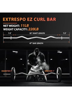 KUYING KUYING 47 Inches （120cm）EZ Curl Barbell Bar Weightlifting Bar, for Hip Thrusts/Squats/Lunges, 1-inch Weight Plates Curling Bar for Gym and Home, with 2 Star Collars (100Kg Weight Capacity)  - Image 4