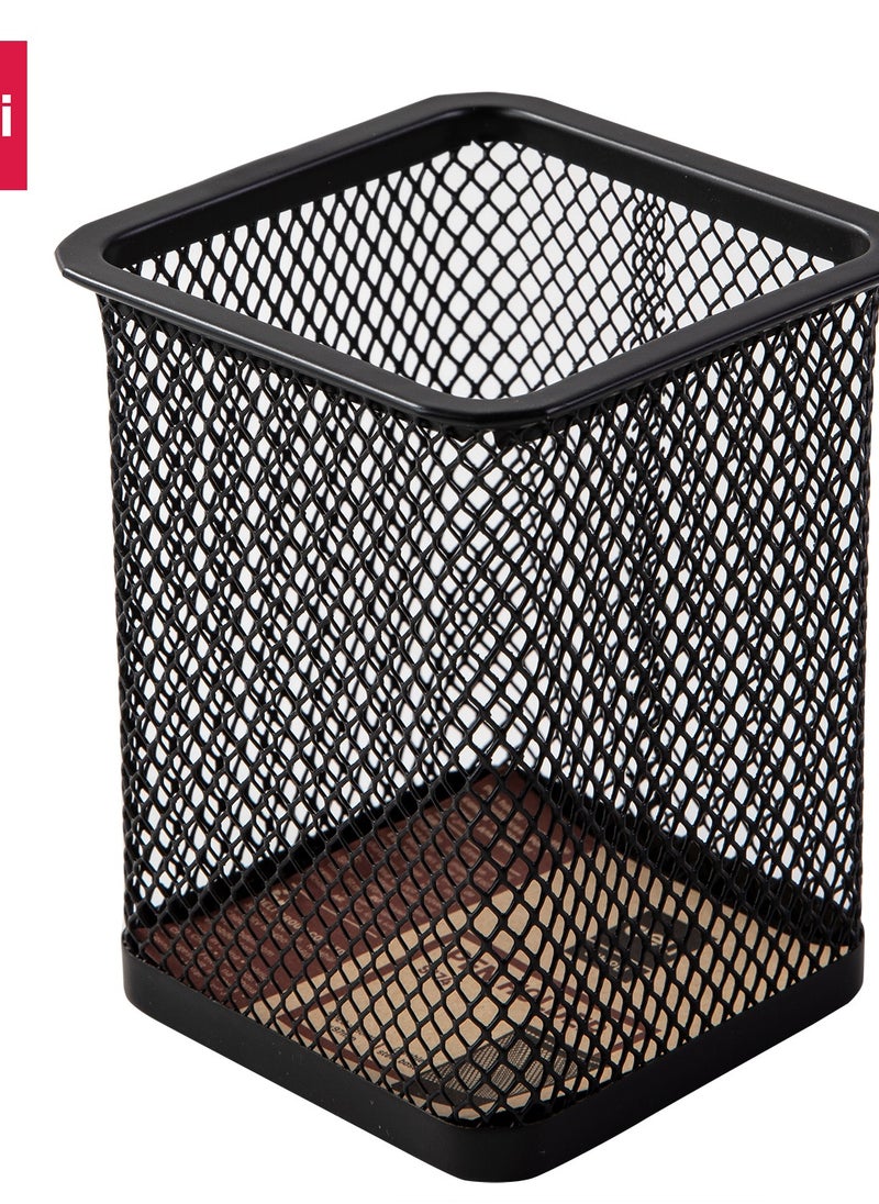 Deli Deli E9174 80x80x90mm Mesh Steel Pen Holder, 1 Compartment, Black – 1PCS/OPP Bag (Ideal for Office & Home Organization)  - Image 4
