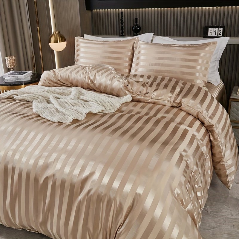 3pcs Simple Classic Satin Striped Duvet Cover Set, 1 Duvet Cover + 2 Pillowcases, No Insert, Soft and Comfortable, Machine Washable, Suitable for Bedrooms, Dorms, and Hotels, Bedding Decoration, Holiday Gift - Image 2