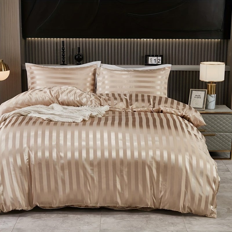3pcs Simple Classic Satin Striped Duvet Cover Set, 1 Duvet Cover + 2 Pillowcases, No Insert, Soft and Comfortable, Machine Washable, Suitable for Bedrooms, Dorms, and Hotels, Bedding Decoration, Holiday Gift - Image 3
