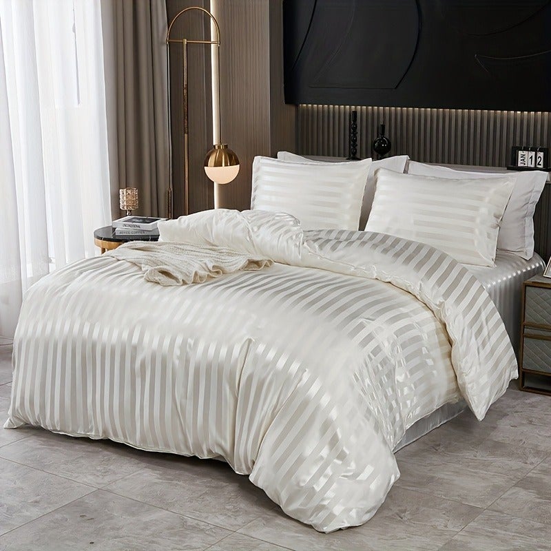 3pcs Simple Classic Satin Striped Duvet Cover Set, 1 Duvet Cover + 2 Pillowcases, No Insert, Soft and Comfortable, Machine Washable, Suitable for Bedrooms, Dorms, and Hotels, Bedding Decoration, Holiday Gift - Image 4