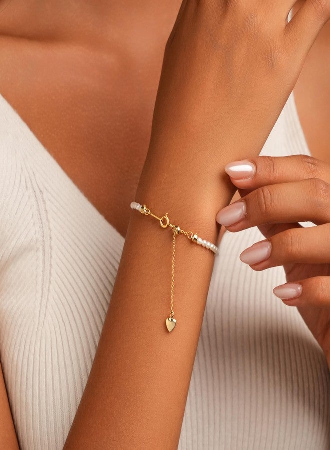 هينجشينج أساور لؤلؤ للنساء، مختارة يدويًا من لآلئ المياه العذبة الصغيرة، أساور بسلسلة متصلة مع قفل بولو قابل للتعديل مطلي بالذهب عيار 18 قيراطًا - 18 قيراطًا مطلي بالذهب - Image 4