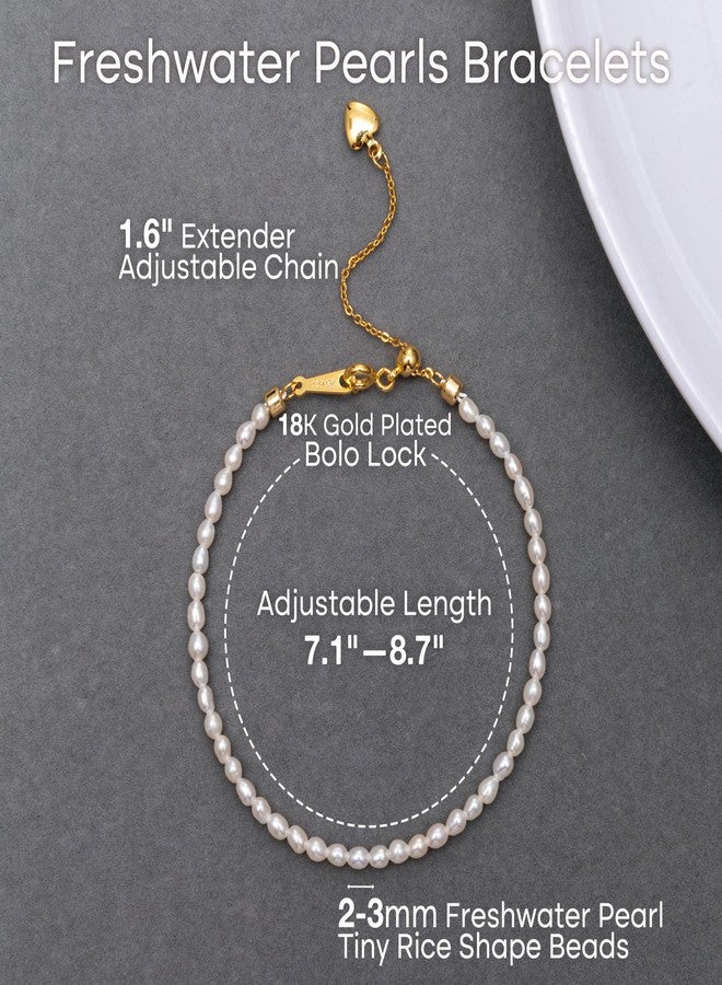 هينجشينج أساور لؤلؤ للنساء، مختارة يدويًا من لآلئ المياه العذبة الصغيرة، أساور بسلسلة متصلة مع قفل بولو قابل للتعديل مطلي بالذهب عيار 18 قيراطًا - 18 قيراطًا مطلي بالذهب - Image 3
