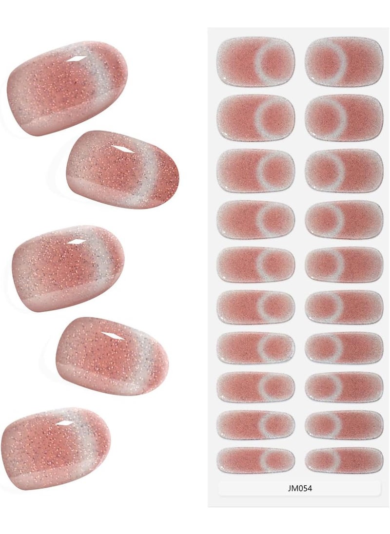 King Horse Semi Cured Gel Nail Strips Cat Eye Gel Nail Polish Stickers Salon Quality Glossy Full Nail Wraps (Twilight M054) 