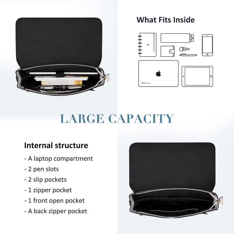 ECOSUSI Laptop Bag for Women Vegan Leather Messenger Bag Fashion Briefcase Backpack 15.6 inch Computer Satchel Bag - Image 4