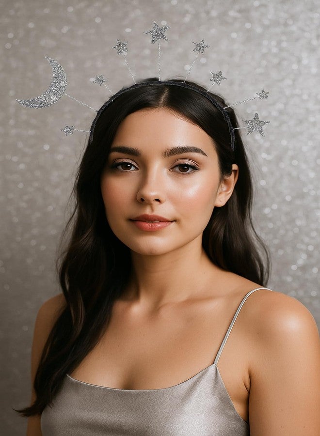 أواركيف طوق رأس أوركيف جالاكسي مون آند ستار - قطعة رأس فضية تنكرية للنساء، إكسسوار لحفلات الهالوين والكريسماس - Image 2