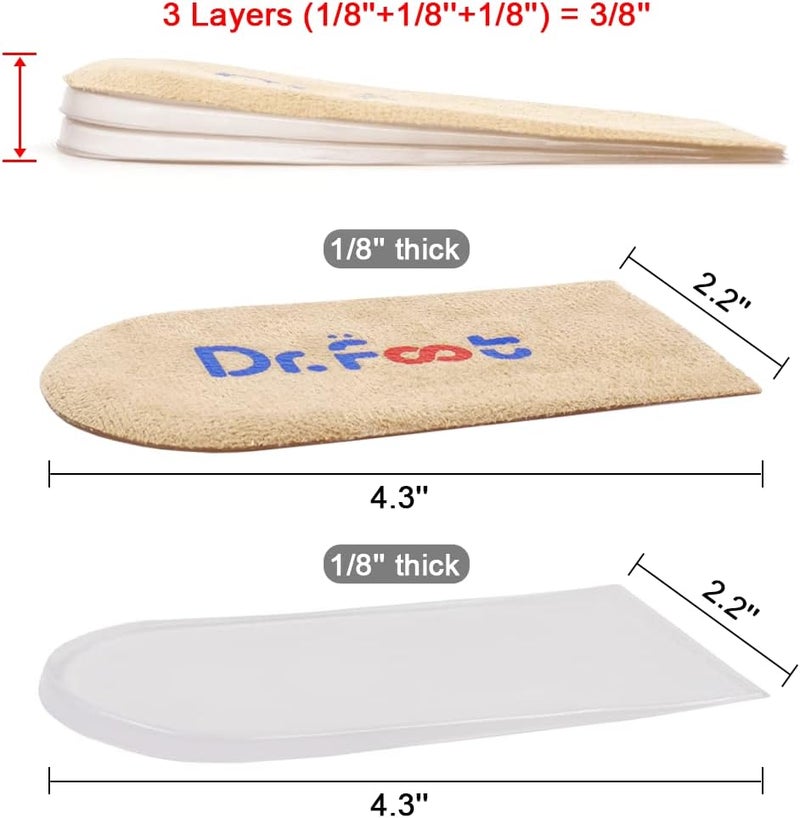 Dr.Foot Adjustable Orthopedic Heel Lift Inserts for Leg Length Discrepancies and Heel Pain (Beige, 3 Layers) - Image 5