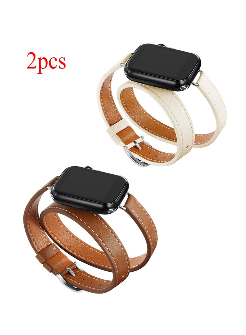 2Pcs Leather Watch Band Compatible for Apple Watch Series Band 38mm 40mm 41mm 42mm Women  Genuine Leather Double Tour Designed Slim Replacement Strap for iWatch Series10 9 8 7 6 SE - Image 1