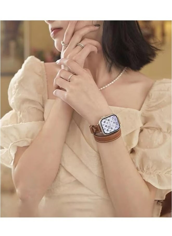 2Pcs Leather Watch Band Compatible for Apple Watch Series Band 38mm 40mm 41mm 42mm Women  Genuine Leather Double Tour Designed Slim Replacement Strap for iWatch Series10 9 8 7 6 SE - Image 2