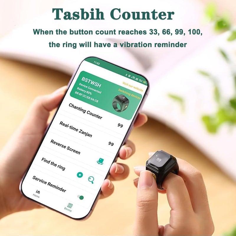 Tasbih Zikr Ring, Digital Prayer Ring, OLED Display Tasbih Counter, Wearable Technology, Waterproof, USB Rechargeable, Black, 20MM - Image 1