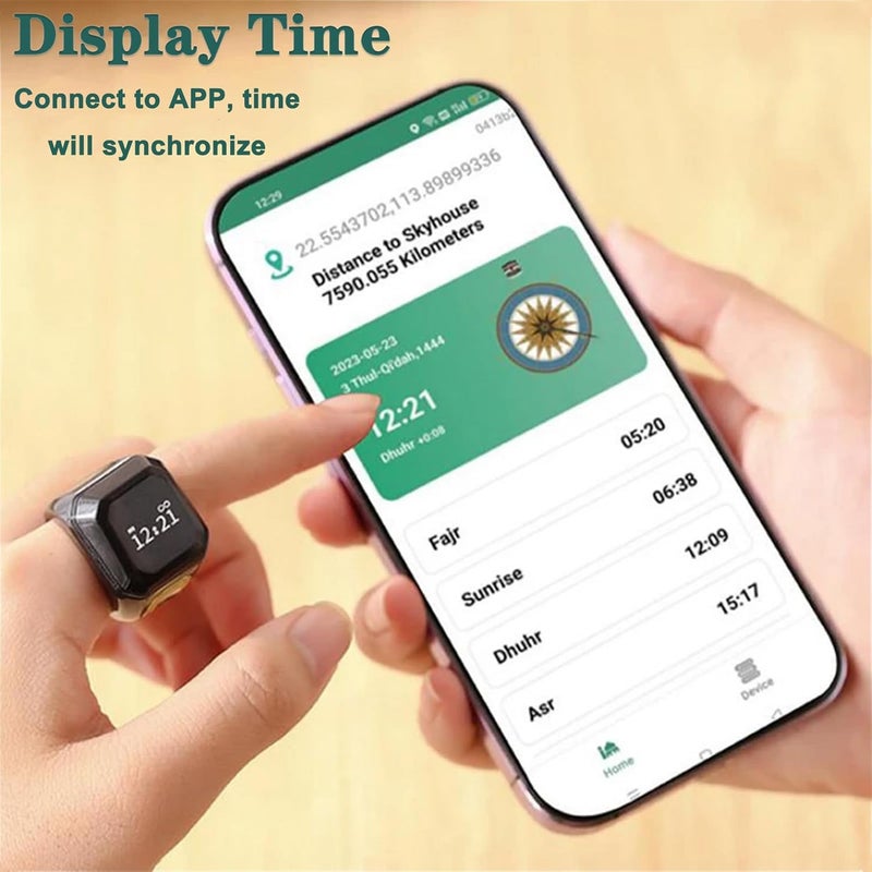Tasbih Zikr Ring, Digital Prayer Ring, OLED Display Tasbih Counter, Wearable Technology, Waterproof, USB Rechargeable, Black, 20MM - Image 2
