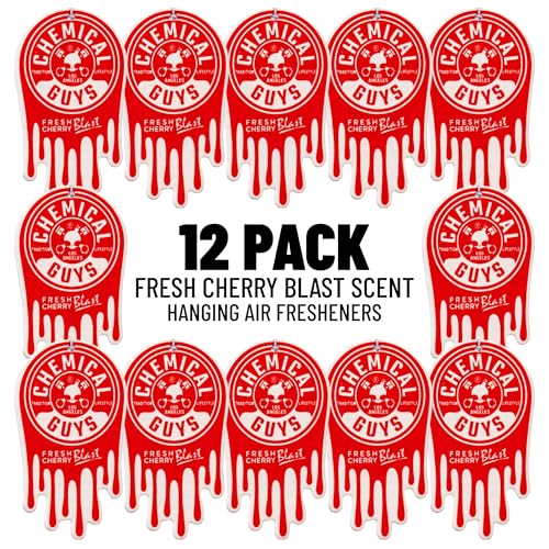Chemical Guys Hanging Air Freshener, Fresh Cherry Scent 12 Pack, Great for Cars, Trucks, SUVs, RVs, Home, Garage, Workspace, Dorm Room & More (4 x 3 Packs) - AIR40604 - Image 1