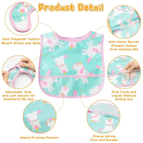 2ooya 6Pcs Baby Feeding Bibs with Crumb Catcher Pocket Adjustable Waterproof Sleeveless Teething Bib Set Toddler Infant Keepsake Gift for Baby Shower, 6-24 Months - Image 3