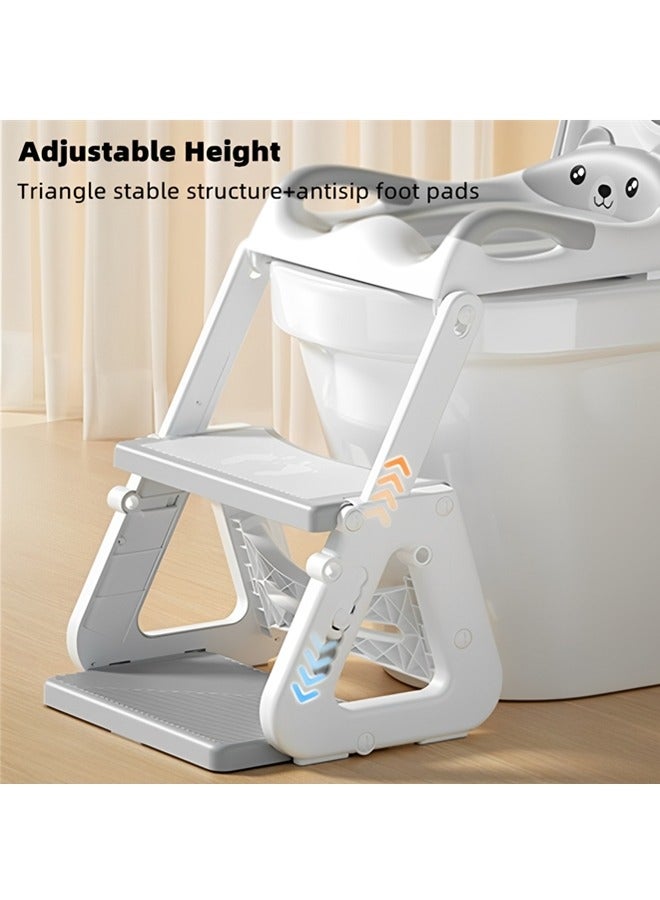 Beauenty 2-in-1 Toddler Potty Training Toilet Seat with Step Stool Ladder,Detachable Triangular Base,Adjustable Height,Anti-Slip Pad,Soft PU Seat Cushion,Foldable Design - Image 3