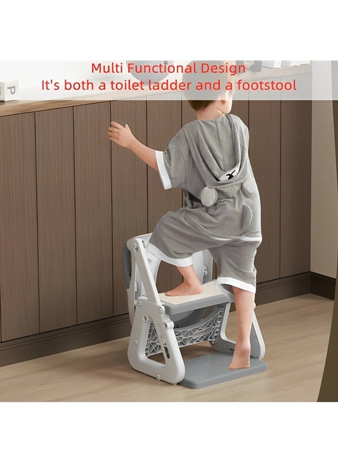 Beauenty 2-in-1 Toddler Potty Training Toilet Seat with Step Stool Ladder,Detachable Triangular Base,Adjustable Height,Anti-Slip Pad,Soft PU Seat Cushion,Foldable Design - Image 5