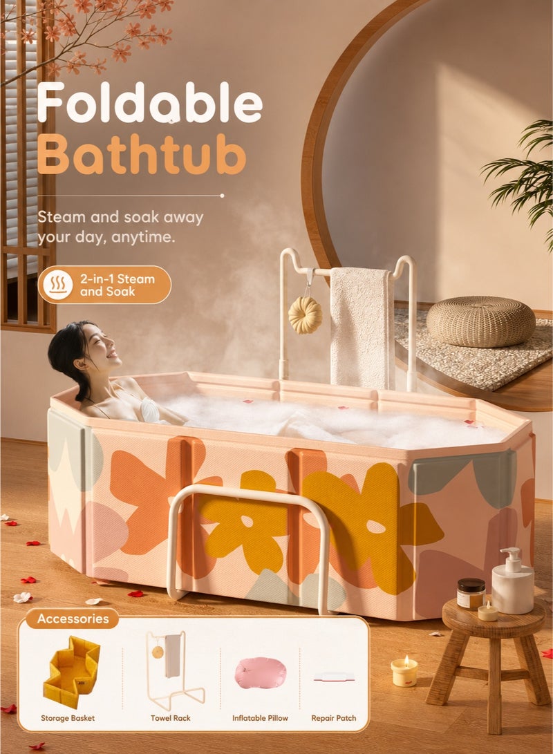 WALALLA Extra Large Foldable Bathtub for Adults, Freestanding PVC Soaking Tub with Towel Rack, Drain Pipe and Cushion, Space-Saving Portable Bath Tub for Bathroom, Shower Stall, Warm Bath and Cool Soak - Multicolour - Image 2