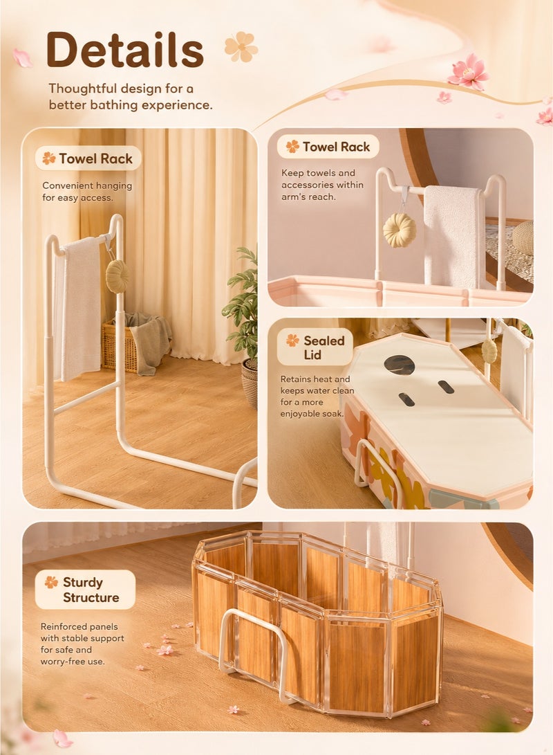WALALLA Extra Large Foldable Bathtub for Adults, Freestanding PVC Soaking Tub with Towel Rack, Drain Pipe and Cushion, Space-Saving Portable Bath Tub for Bathroom, Shower Stall, Warm Bath and Cool Soak - Multicolour - Image 3