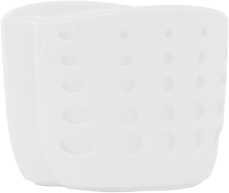 Home Basics Double Sponge Holder Kitchen Sink Caddy, Saddle Faucet Sink Soap Sponge Organizer With Drain Hole, White - Image 3