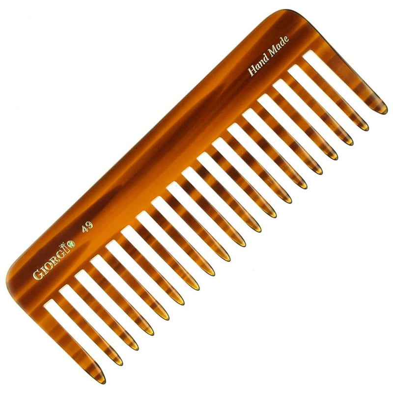 Giorgio G49 Large 575 Inch Detangling Comb Wide Teeth for Thick Curly Wavy Hair Long Hair Detangler Comb For Wet and Dry Handmade of Quality Cellulose SawCut Hand Polished Tortoise Shell