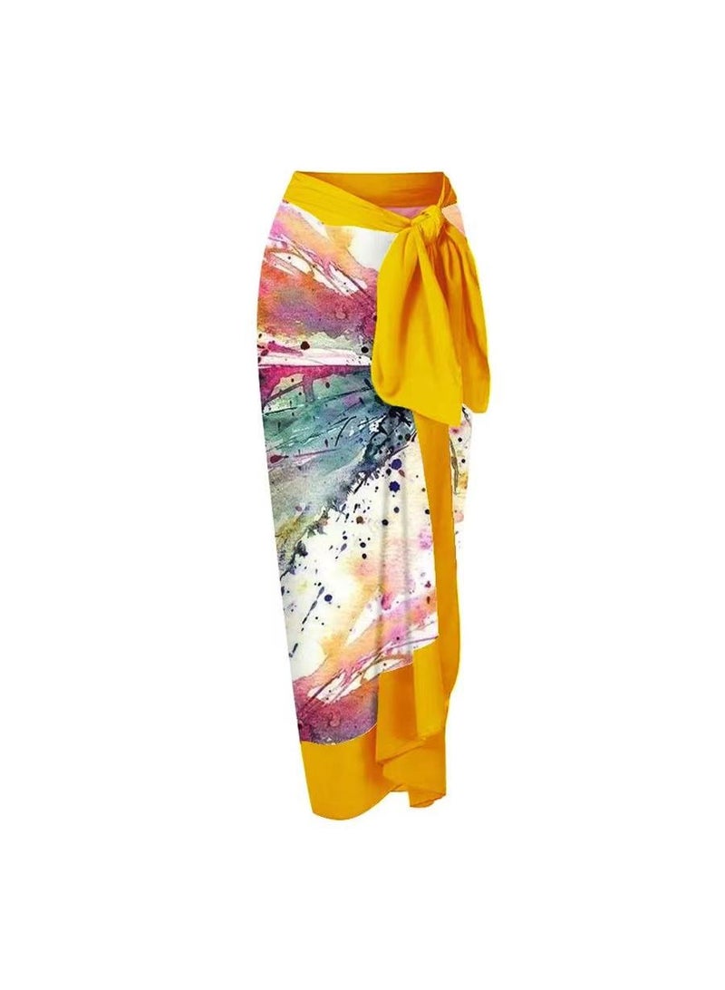 Generic 2-Piece Women Single Shoulder Lotus Leaf Edge Printed Swimsuit With Skirt Holiday Beach Dress Female Retro Swimwear Vintage Surf Wear Summer  - Image 3