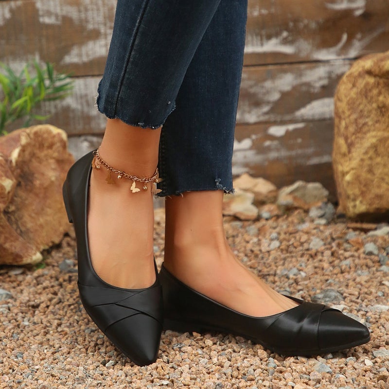 أحذية مسطحة بكعب منخفض بحجم كبير 2025 للتصدير مع نعال ناعمة لن تتعب قدميك بعد الوقوف لفترة طويلة، أحذية عمل سوداء احترافية، مسطحة - Image 5