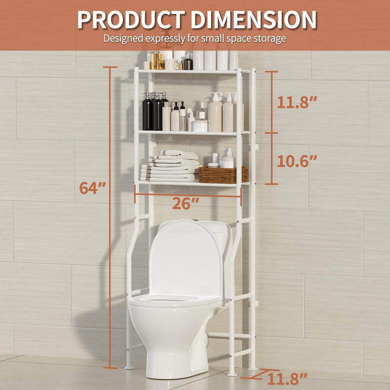 ASCENREST 3-Tier Over The Toilet Storage, Freestanding Metal Bathroom Shelves, Space Saver Above The Over Toilet Storage Shelf for Bathroom (White) - Image 3