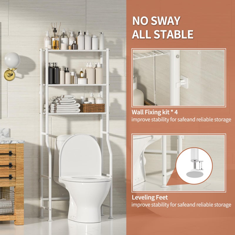 ASCENREST 3-Tier Over The Toilet Storage, Freestanding Metal Bathroom Shelves, Space Saver Above The Over Toilet Storage Shelf for Bathroom (White) - Image 4