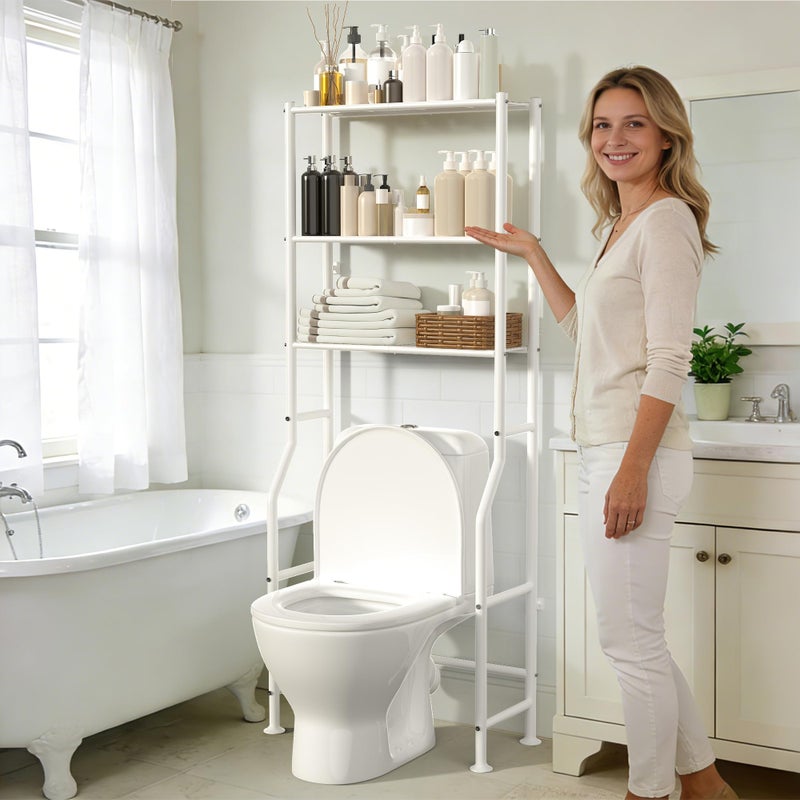 ASCENREST 3-Tier Over The Toilet Storage, Freestanding Metal Bathroom Shelves, Space Saver Above The Over Toilet Storage Shelf for Bathroom (White) - Image 2