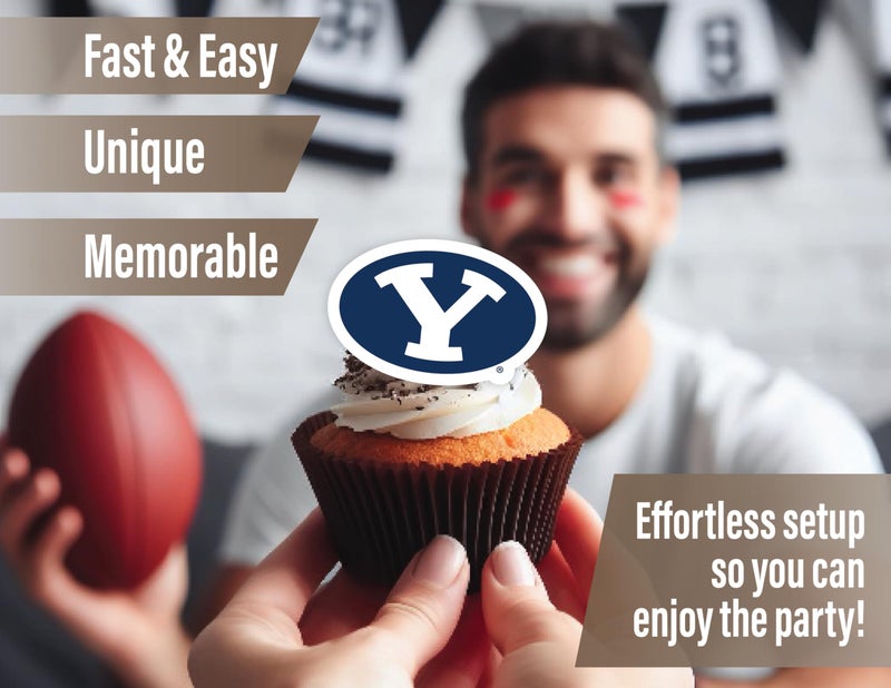 PartyKandy BYU Cougars Cupcake Toppers (24 Pcs) BYU Party Supplies for Football Tailgating  Birthday Parties  Graduation Party Decorations Brigham Young University Party Decor BYU Merchandise (BYU Cougars) - Image 2