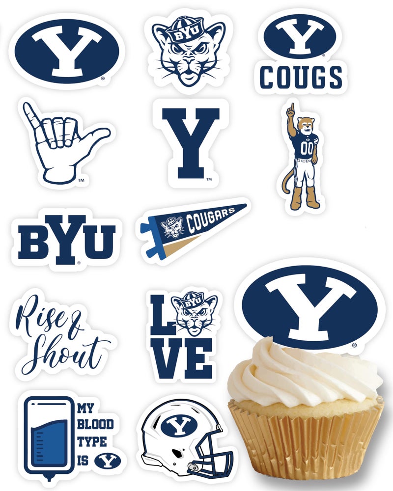 PartyKandy BYU Cougars Cupcake Toppers (24 Pcs) BYU Party Supplies for Football Tailgating  Birthday Parties  Graduation Party Decorations Brigham Young University Party Decor BYU Merchandise (BYU Cougars) - Image 1