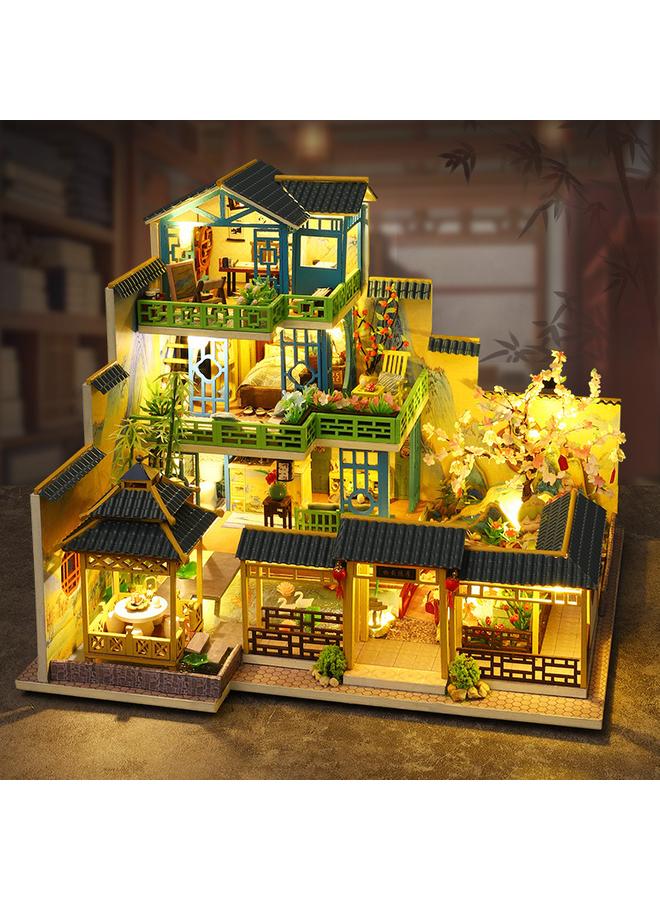 الأزرق جي دبليو منزل Jiate DIY House Fuchun Mountain Residence ، مبنى خشبي مصنوع يدويًا على الطراز الصيني ، منزل فيلا كبير ، هدية فتاة إبداعية - Image 1