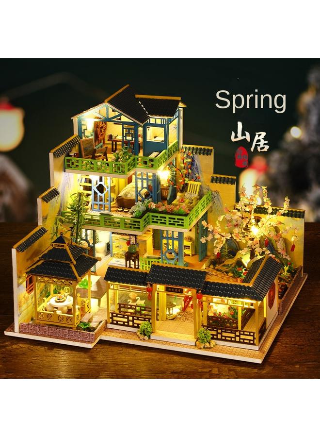 الأزرق جي دبليو منزل Jiate DIY House Fuchun Mountain Residence ، مبنى خشبي مصنوع يدويًا على الطراز الصيني ، منزل فيلا كبير ، هدية فتاة إبداعية - Image 2