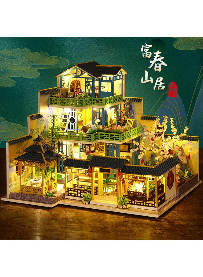 الأزرق جي دبليو منزل Jiate DIY House Fuchun Mountain Residence ، مبنى خشبي مصنوع يدويًا على الطراز الصيني ، منزل فيلا كبير ، هدية فتاة إبداعية - Image 5