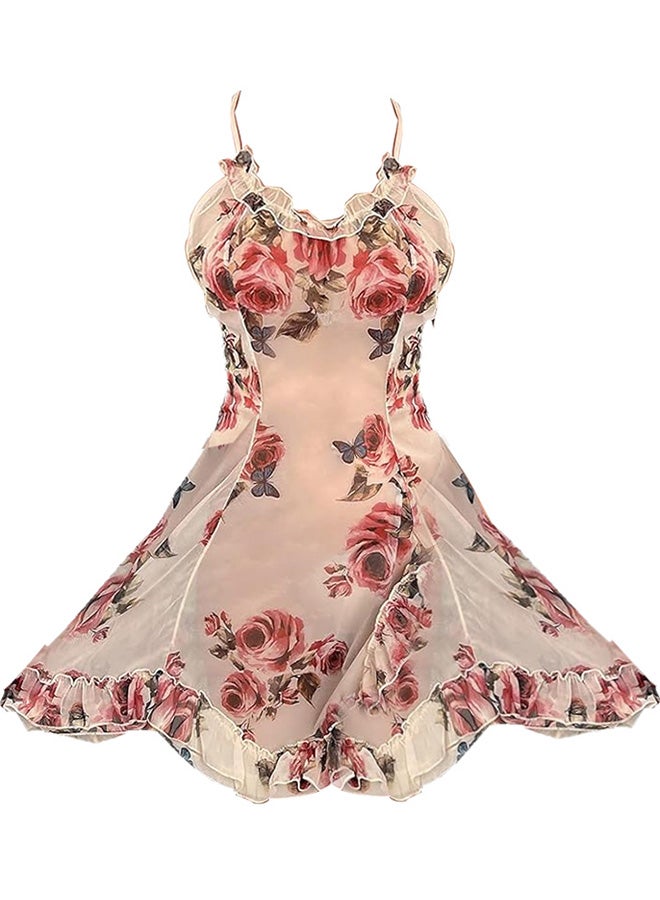 MARGOUN Women's V Neck Medium Size Lace Suspender Nightdress Vintage Floral Lace Flared A-Line Sleeveless Dress /M Length: 82.5cm Bust: 94cm Waist 74 cm - Image 5