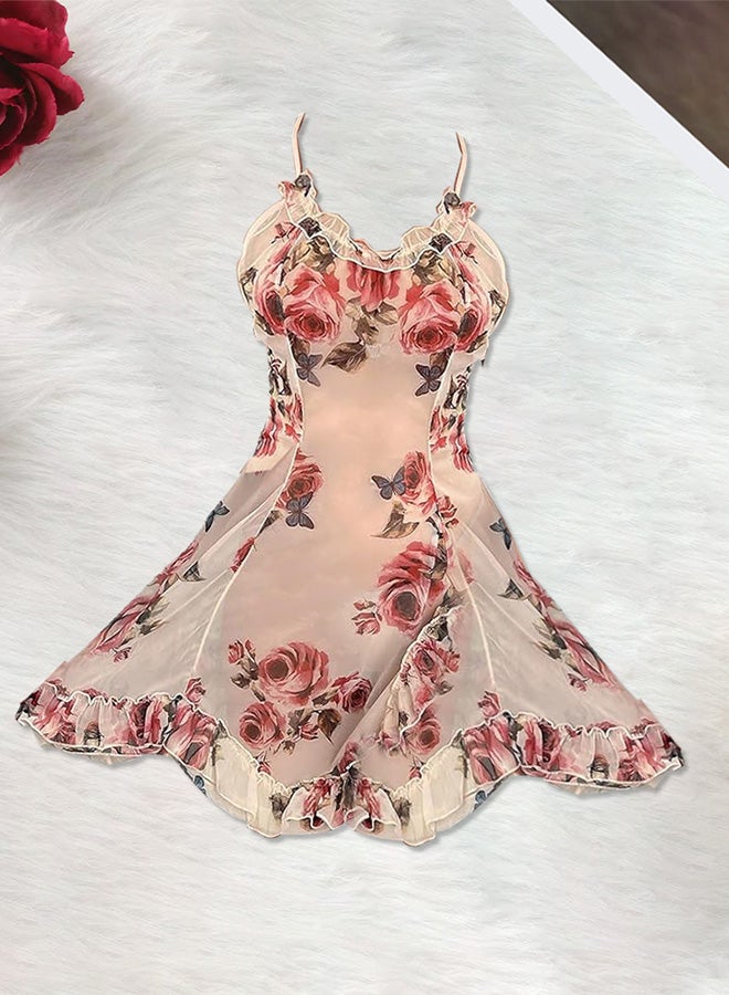 MARGOUN Women's V Neck Medium Size Lace Suspender Nightdress Vintage Floral Lace Flared A-Line Sleeveless Dress /M Length: 82.5cm Bust: 94cm Waist 74 cm - Image 3