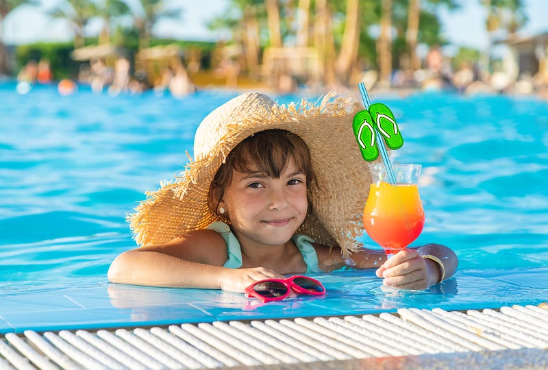 GREAWOD 24 Pieces Beach Theme Reusable Plastic Drink Cocktail Straws Beach Ball Pool Summer Birthday Party Favor Decorations With 2 Cleaning Brushes 6 Colors Straws - Image 2