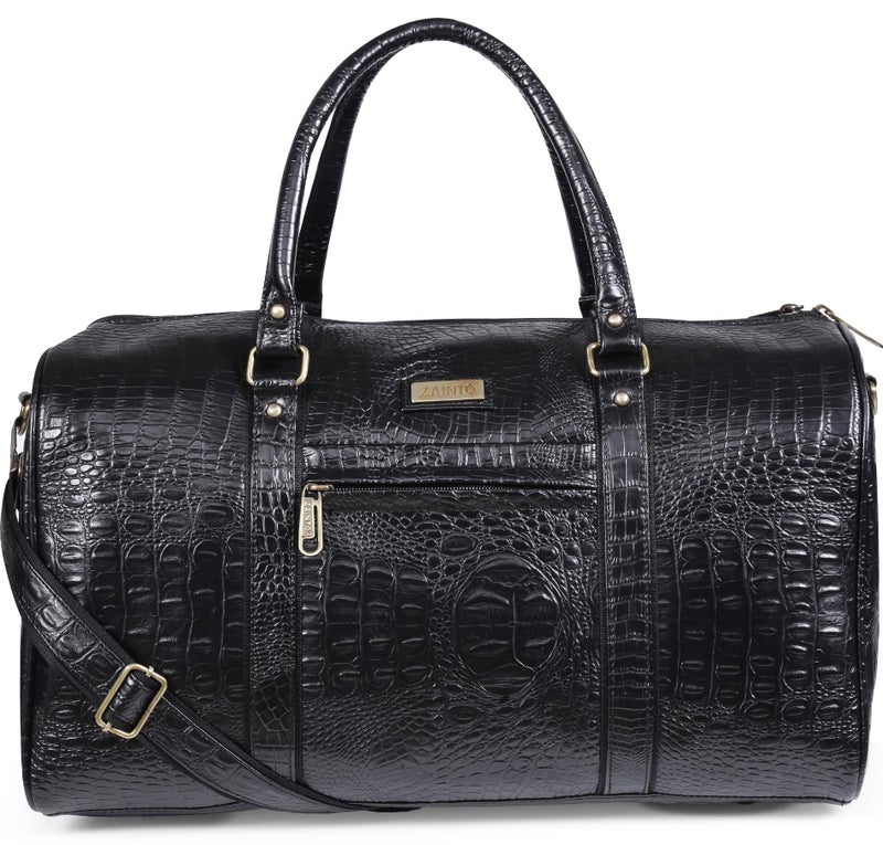 ZAINTO Unisex Textured Leatherette Stylish 35 Liter Cabin Bags for Travelling in Flight 7kg Latest Travel Leather Duffle Bag for Men and Women (Black) 47 cm - Image 1