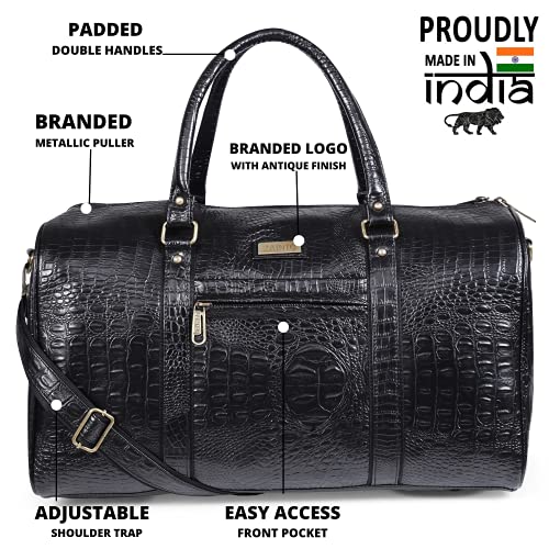 ZAINTO Unisex Textured Leatherette Stylish 35 Liter Cabin Bags for Travelling in Flight 7kg Latest Travel Leather Duffle Bag for Men and Women (Black) 47 cm - Image 2