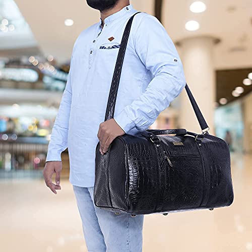 ZAINTO Unisex Textured Leatherette Stylish 35 Liter Cabin Bags for Travelling in Flight 7kg Latest Travel Leather Duffle Bag for Men and Women (Black) 47 cm - Image 3