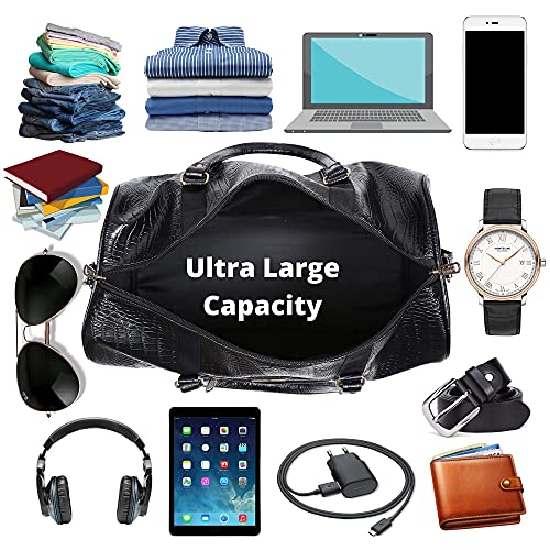 ZAINTO Unisex Textured Leatherette Stylish 35 Liter Cabin Bags for Travelling in Flight 7kg Latest Travel Leather Duffle Bag for Men and Women (Black) 47 cm - Image 4