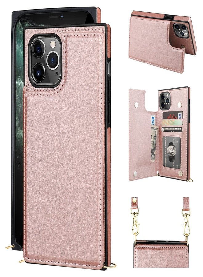 Bocasal Crossbody Wallet Case for iPhone 11 Pro Max Credit Card Holder PU Leather Kickstand Shockproof Detachable Cross Body Strap Lanyard Magnetic Closure 6.5 inch(Rose Gold) - Image 1