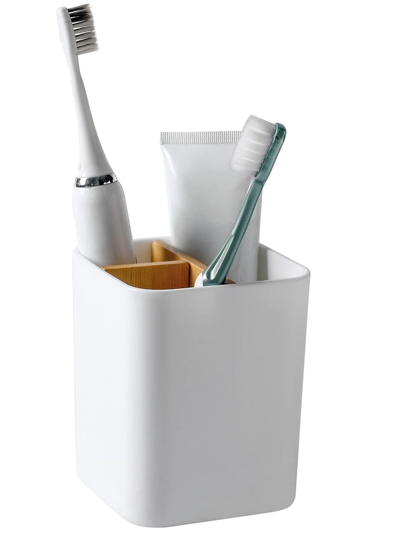 Hayat Comfort Toothbrush Holder for Bathrooms, 3 Slots Toothbrush and Toothpaste Holder Bathroom Counter Organizer for Electric Toothbrushes, Floss, Razors - White  - Image 1