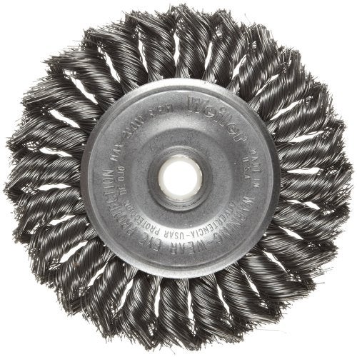 Weiler 08044 4" Standard Twist Knot Wire Wheel, .014" Steel Fill, 1/2"-3/8" Arbor Hole, Made in the USA - Image 1