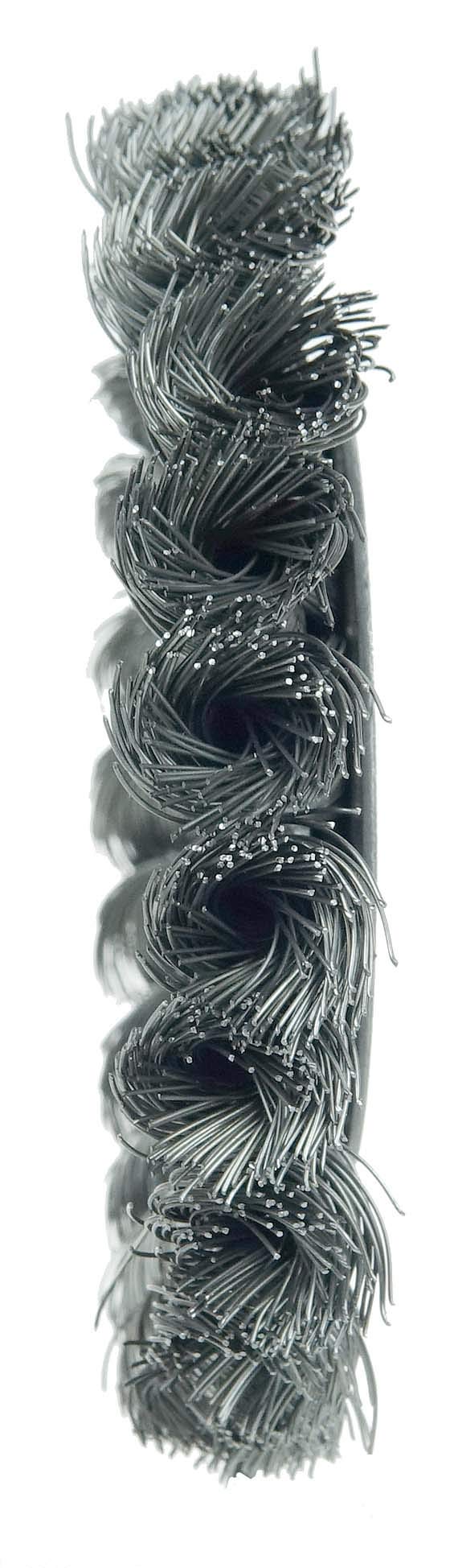 Weiler 08044 4" Standard Twist Knot Wire Wheel, .014" Steel Fill, 1/2"-3/8" Arbor Hole, Made in the USA - Image 3